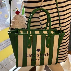 Kate Spade Ella Even Stripe Jacquard Small Tote Crossbody Bag Green Multi